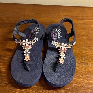 Skechers Navy Sandals with Pink and White Floral Accents